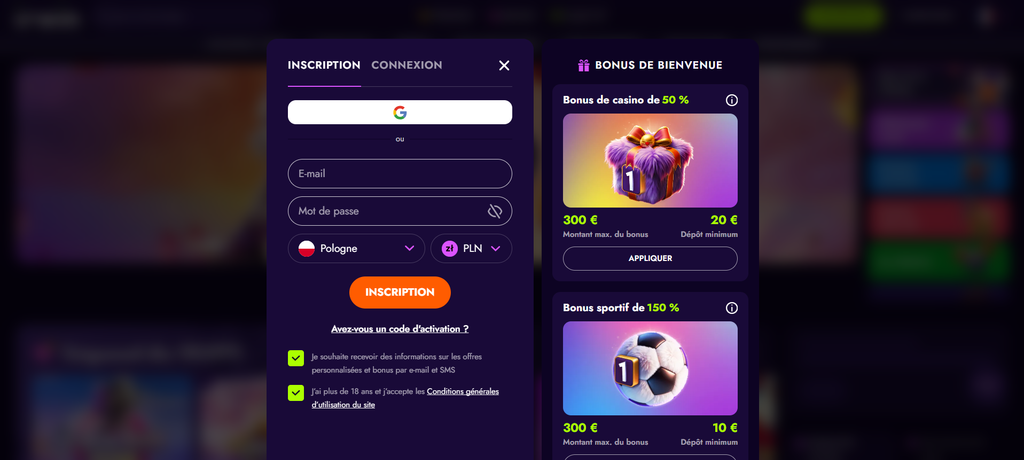 Irwin Casino, promotions area of the account